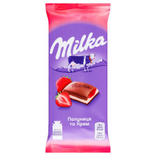 Шоколад молочний Milka з кремово-полуничною начинкою 90г mini slide 1