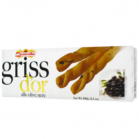 Хлібні палички Гріссіні Panealba Griss D'Or з чорними оливками 100г