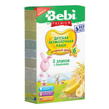 Каша Bebi Premium безмолочна 5 злаків з бананами 200г mini slide 1