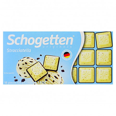 Шоколад білий Schogetten зі шматочками смажених подрібнених какао-бобів та чорним шоколадом 100г slide 1