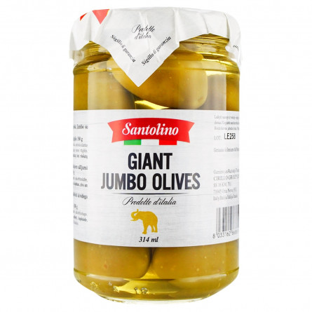Оливки Santolino Джамбо великі з кісточками в розсолі консервовані пастеризовані 290г