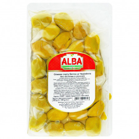 Оливки Alba Food Bella di Cerignola зелені без кісточки в розсолі 200г