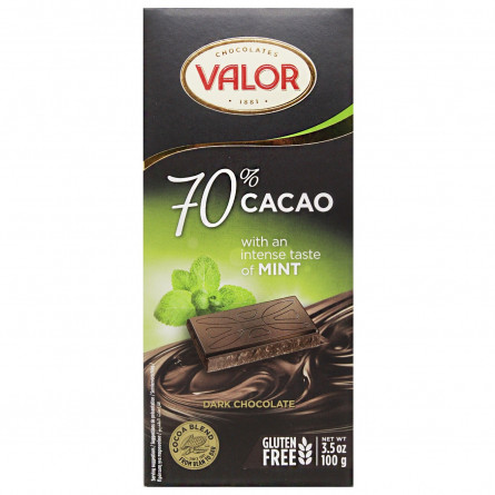 Шоколад чорний Valor з м’ятою 70% 100г