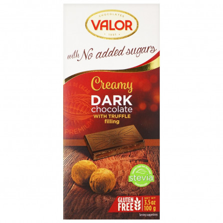 Шоколад Valor чорний з трюфельною начинкою без цукру 100г