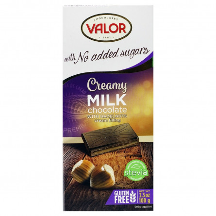 Шоколад молочний Valor з начинкою з ядер горіха фундука без цукру 100г