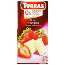 Шоколад Torras білий з полуницею без цукру та глютену 75г mini slide 1