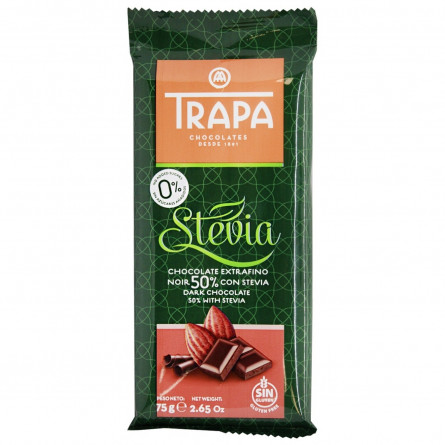 Шоколад Trapa Stevia черный без сахара 75г slide 1