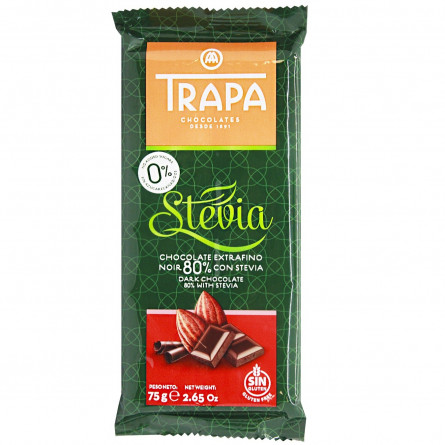 Шоколад чорний Trapa Stevia без цукру 75г slide 1