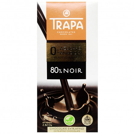 Шоколад Trapa темний без цукру екстра 80% 80г
