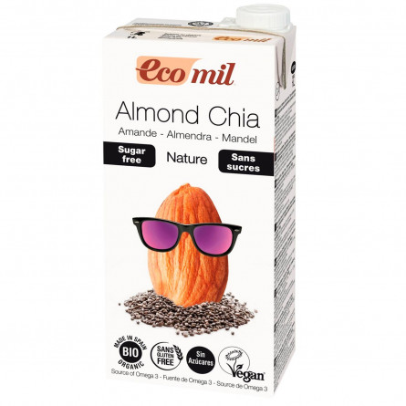 Растительное молоко Ecomil из миндаля с семенами чиа без сахара органическое 1л