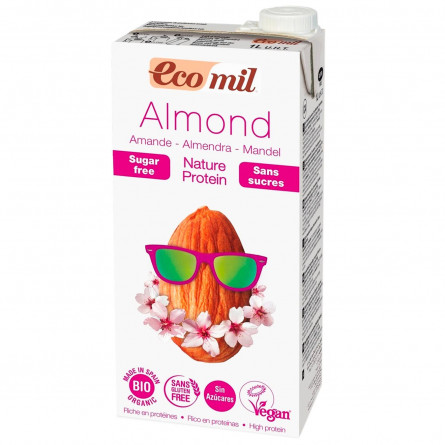 Рослинне молоко Ecomil з мигдалю без цукру з протеїном органічне 1л
