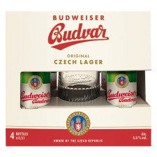 Набор Пиво Budweiser светлое фильтрованное 5% 4шт*0,5л + Бокал 0,5л mini slide 1