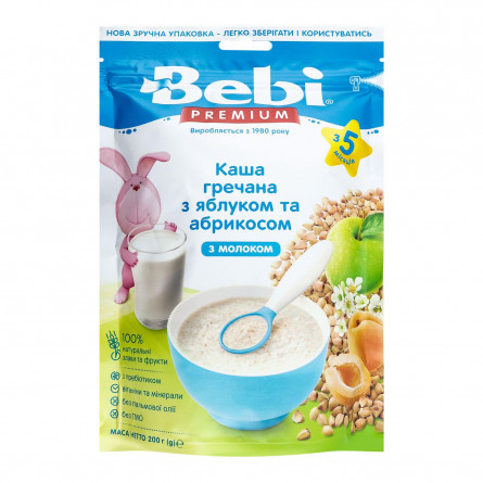 Каша Bebi Premium молочная гречневая с яблоком и абрикосом 200г slide 1