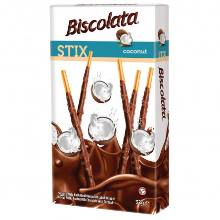 Соломка Biscolata Stix з кокосом в молочному шоколаді 32г