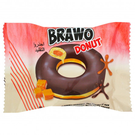 Кекс Brawo Donut з карамельною начинкою у какао-молочнiй глазурi 50г