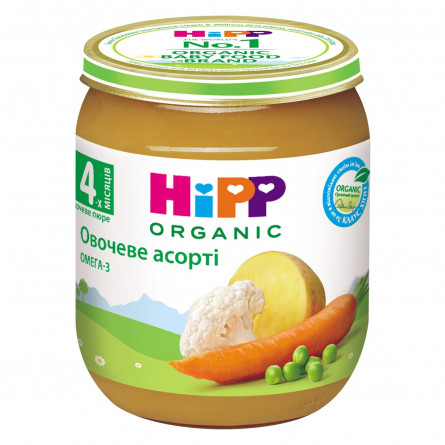 Пюре HiPP овочеве асорті з омега-3 жирними кислотами для дітей з 4 місяців 125г