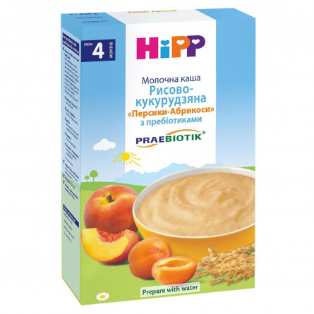 Каша Hipp молочна рисово-кукурудзяна з персиком та абрикосом для дітей  з 4 місяців 250г