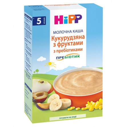 Каша детская HiPP  Кукурузная с фруктами с пребиотиками молочная без сахара с 5 месяцев 250г