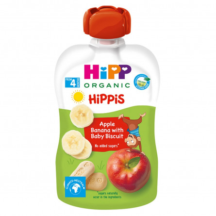 Пюре фруктовое HiPP Hippis яблуко-банан с детским печеньем для детей с 4 месяцев 100г