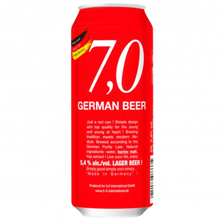 Пиво 7,0 German Beer Lager светлое ж/б 5,4% 0,5л