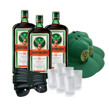 Набір подарунковий №9 Лікер Jagermeister 35% 1л 3шт + чарки 6шт + кепки 3шт + окуляри 6шт mini slide 1