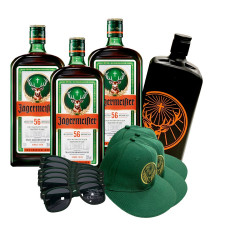 Набір подарунковий №10 Лікер Jagermeister 35% 1л 3шт + кепки 3 шт + окуляри 6шт + портативна колонка mini slide 1