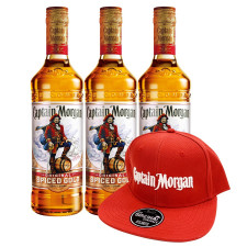 Набір подарунковий №12 Ром Captain Morgan Original Spiced Gold 35% 1л 3шт + брендована кепка mini slide 1
