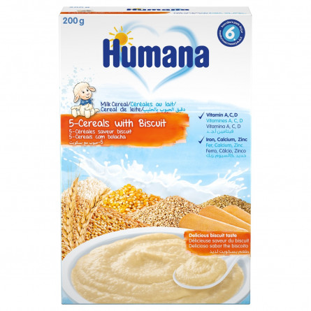 Каша молочна Humana 5 злаків з печивом суха 200г