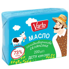Масло Varto Крестьянское 73% сладкосливочное 200г mini slide 1