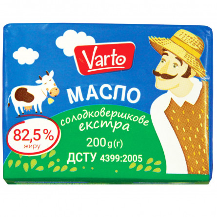 Масло Varto Экстра 82,5% сладкосливочное 200г slide 1