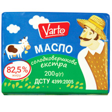Масло Varto Екстра 82,5% солодковершкове 200г mini slide 1