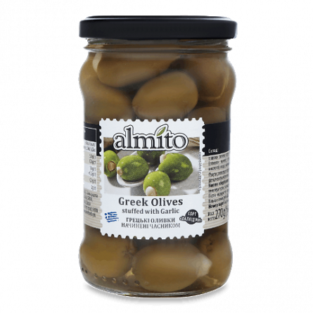 Оливки Almito королівські зелені фаршировані часником slide 1