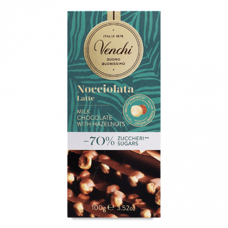 Шоколад молочний Venchi з фундуком 70% цукру slide 1