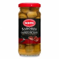 Оливки Serpis зелені фаршировані ковбасою чорізо mini slide 1