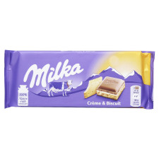Шоколад молочний Milka з молочно-кремовою начинкою та печивом 100г mini slide 1