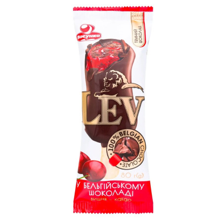 Морозиво Ласунка LEV вишня-какао у бельгійському шоколаді 80г