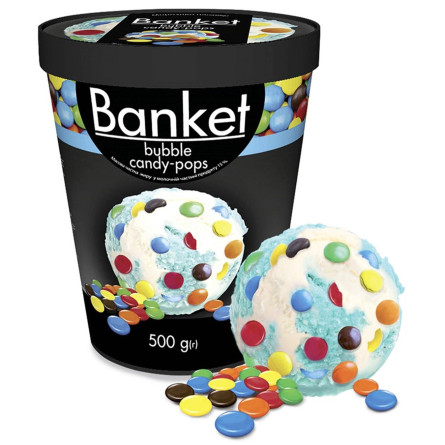 Морозиво Ласунка Banket Bubble Candy-Pops пломбір зі смаком жувальної гумки з драже 500г