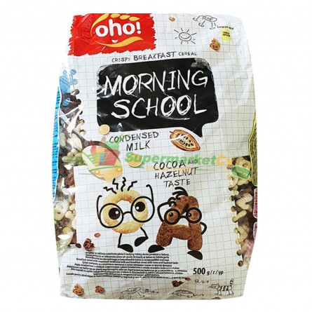 Сніданок сухий Oho Morning School зі згущеним молоком, какао зі смаком фундуку 500г slide 1