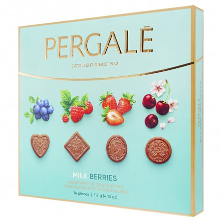 Цукерки шоколадні Pergale Milk Berries з молочного шоколаду з ягідними начинками  асорті 117г