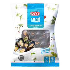 Мидии Vici Приорити в половинках ракушек глазированные варено-мороженые 30/40 1кг mini slide 1
