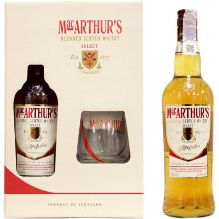 Набор виски MacArthur's 0.7 л 40 % + 1 стакан в коробке