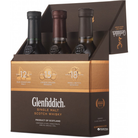 Виски Односолодовый Glenfiddich Mix Pack 3 бутылки по 0.2 л – 12 yo. 15 yo. 18 yo 40%