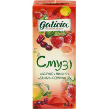 Упаковка соку Galicia з м'якоттю із суміші фруктів Смузі вишня та полуниця TGA 0.2 л х 27 шт. mini slide 1