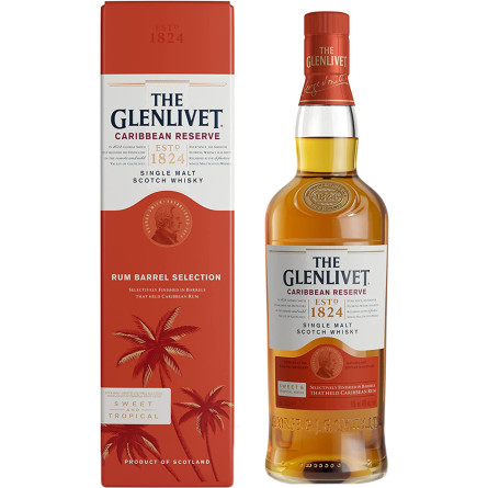 Виски Glenlivet Caribbean Reserve 0.7 л 40% в подарочной деревянной упаковке