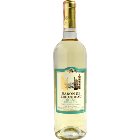 Вино Baron de Lirondeau белое полусухое 0.75 л 10.5%
