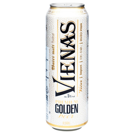 Пиво VIENAS Premium Golden світле, 0.568л. алк.5.0% ж/б slide 1