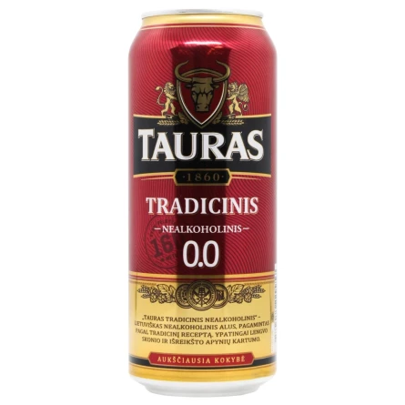 Упаковка пива Tauras Tradicinis светлое фильтрованное безалкогольное пастеризованное 0% 0.5 л x 24 шт.