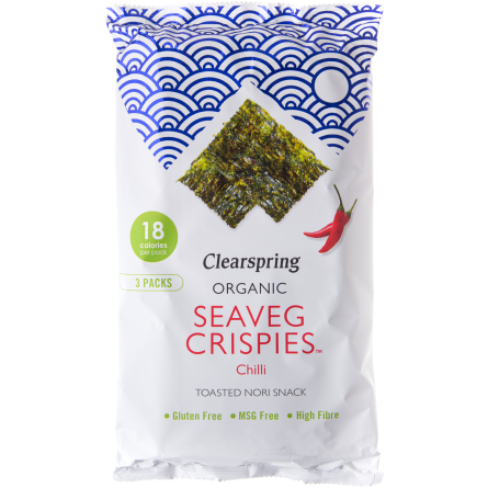 Упаковка чипсів Clearspring органічних з морських водоростей з перцем чилі 4 г х 3 шт.