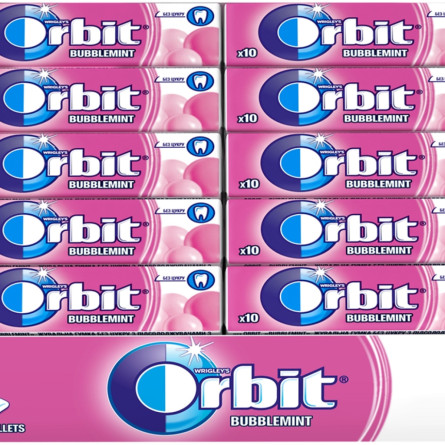 Упаковка жевательной резинки Orbit Bubblemint с фруктами и мятой 14 г x 30 шт