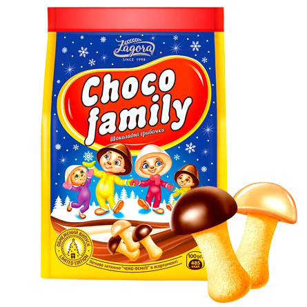 Печиво Загора Choco Family шоколадні грибочки 100г